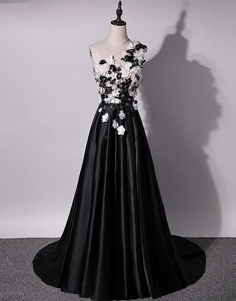 Black one shoulder long prom dress, black evening dress,DS0426