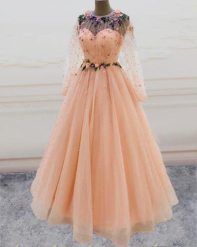 Long Sleeves Prom Dresses Princess Tulle Beaded,DS0419