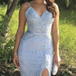 Elegant Lace Mermaid Prom Dresses V Neck Split,DS0416