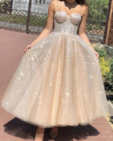 Glitter Prom Dresses Midi Length Sweetheart Corset,DS0415