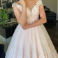 Sheer Neckline Cap Sleeves Lace Prom Dresses With Beaded,DS0412