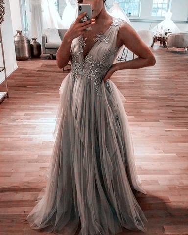 Ruffles Prom Dresses Lace Appliques Tulle Floor Length,DS0406