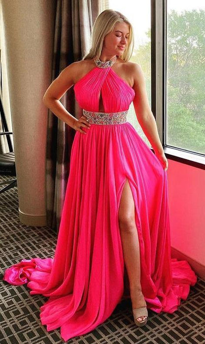 High Neck Long Prom Dress with Beading,Evening Dress,Pageant Dance Dresses,Graduation School Party Gown,DS0394