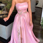 Sexy Side Split Prom Dresses Strapless Satin Embroidery,DS0378