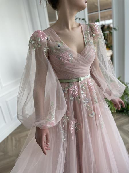 Pink long evening prom dresses formal dresses,DS0354