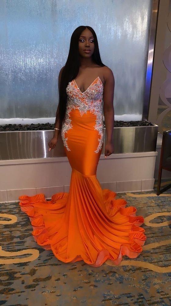 Sexy Orange Mermaid Prom Dresses,DS0352