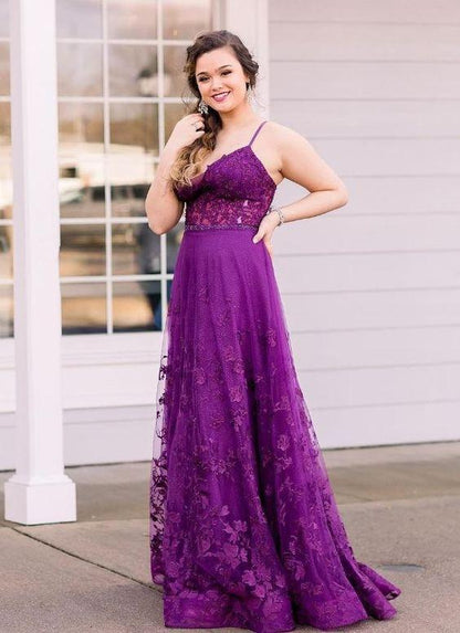 Lace Spaghetti Strap Charming Long Prom Dresses,DS0343