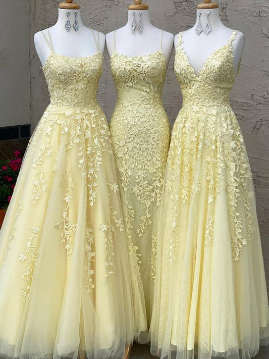 Tulle Prom Dresses With Appliques Long Evening Gowns,DS0339