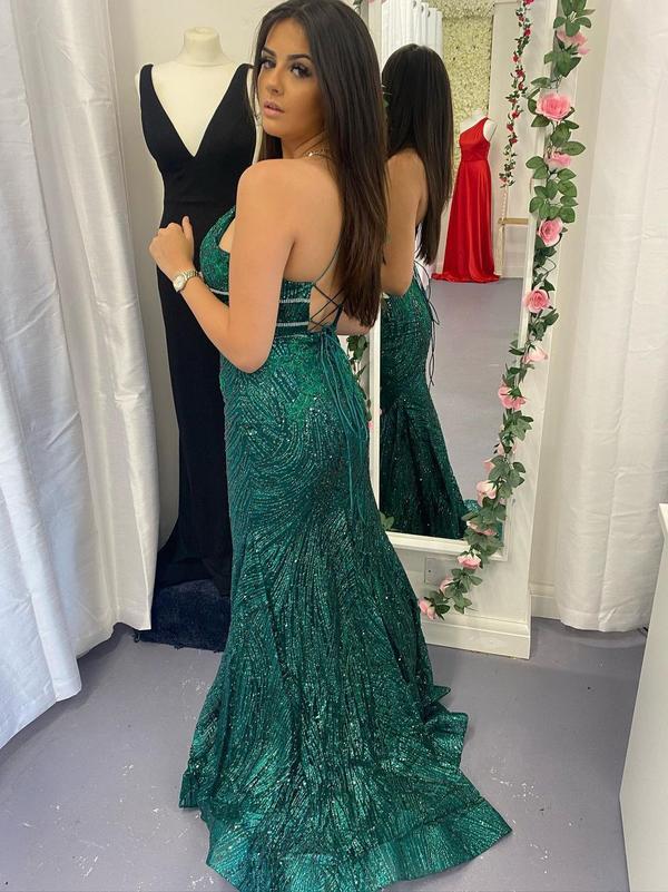 Sexy Sequin Lace V-neckline Spaghetti Straps Sheath Prom Dress,DS0335