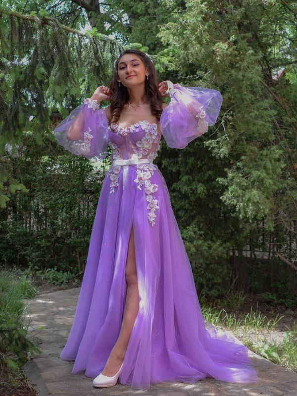 Gorgeous Rhinestone Floral Tulle A-line Prom Dresses Gowns,DS0331