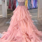 Delicate One-shoulder Tulle Beaded Flower A-line Prom Dresses,DS0324