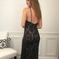 Fabulous Halter Neckline Sheath Black Lace Slit Prom Dresses,DS0322