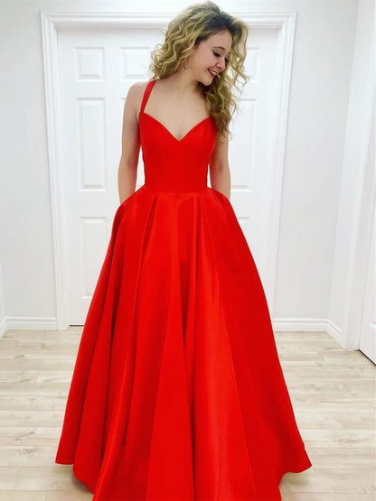 Simple Halter A-line Prom Dresses Satin Evening Gowns,DS0318