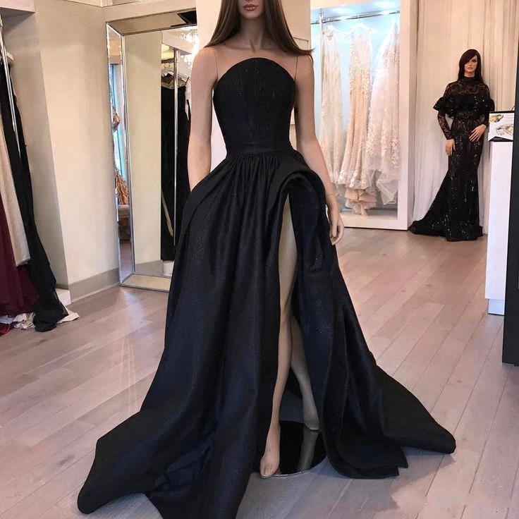 New Arrival Simple Black Strapless Prom Dresses Modest Evening Dresses,DS0225
