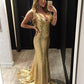 Sparkly Sequins Spaghetti Straps Backless Gold Mermaid Prom Dress,DS0208