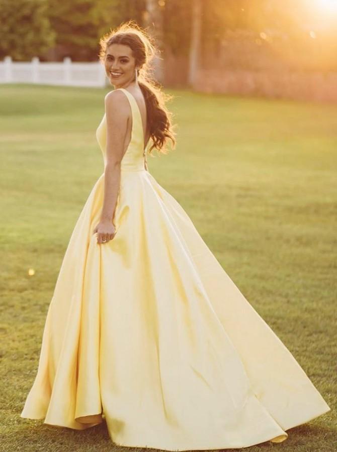 Yellow A-Line Long Prom Dress,DS0193