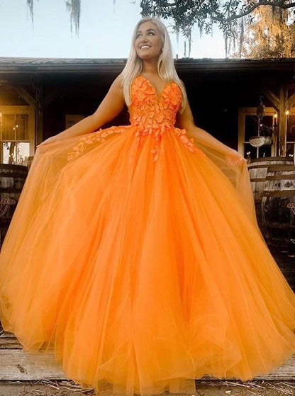 Orange Appliques Long Prom Dress,DS0190