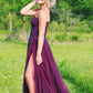 Burgundy Chiffon Long Prom Dress,DS0183