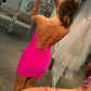 Short Criss-Cross Straps Pink Homecoming Dress,DS0040