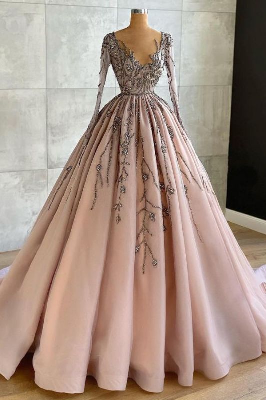 Glamorous Beadings Long Sleeve Prom Dress Ball Gown Evening Gowns,DS2786