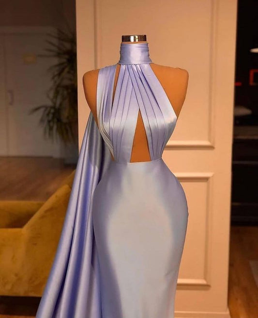 Charming Lilac One-shoulder Mermaid Long Prom Dresses Satin Sleveless Party Dress,DS4021