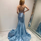 Shinny Deep V-Neck Prom Dress Sleeveless Slim Mermaid Party Gown,DS4018