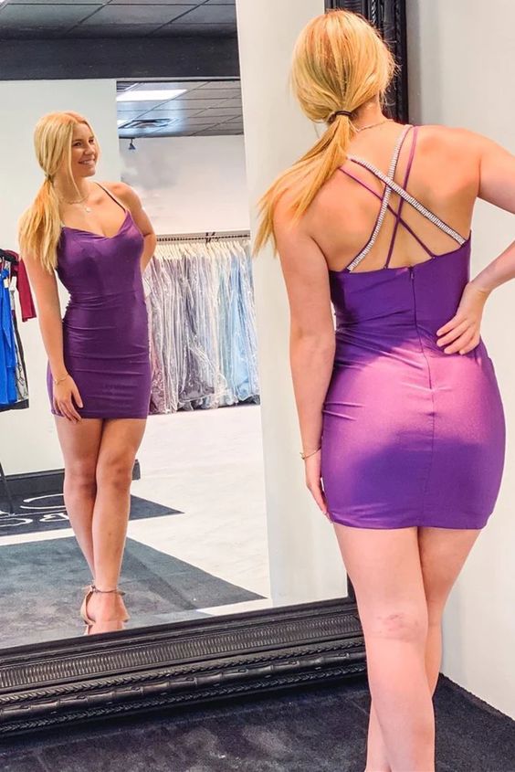 Sexy Purple V Neck Short Homecoming Dresses,DS4465