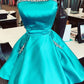 Strapless Crystals Short Satin Homecoming Dress with Pockets ,DS0841