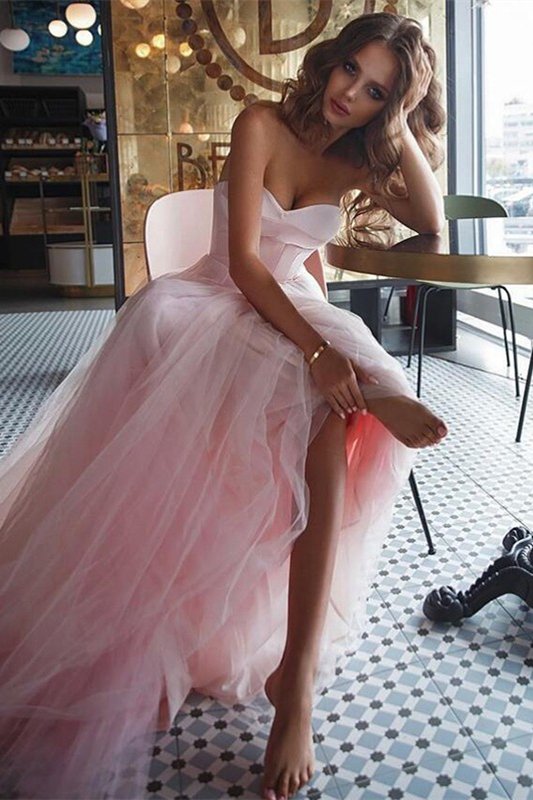 Glamorous Pink Sweetheart Prom Dress Tulle Long On Sale,DS4643