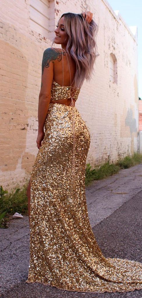 Sequins Two Pieces Prom Dress Long Prom Dress,DS4504
