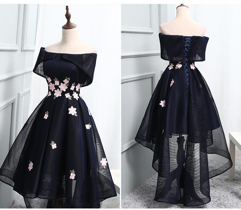 Lovely Navy Blue Homecoming Dress, Tulle Asymmetrical Short Prom Dress,DS1123