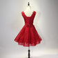 Red V-neckline Lace and Applique Party Dress, Short Red Homecoming Dresses,DS1068