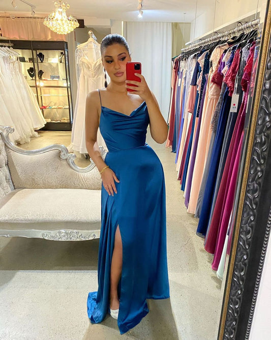 Sexy Cowl Neck Royal Blue Long Prom Dress,DS3442