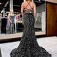 Glitter Mermaid Scoop Neck Black Sequins Long Prom Dresses 2022,DS5151