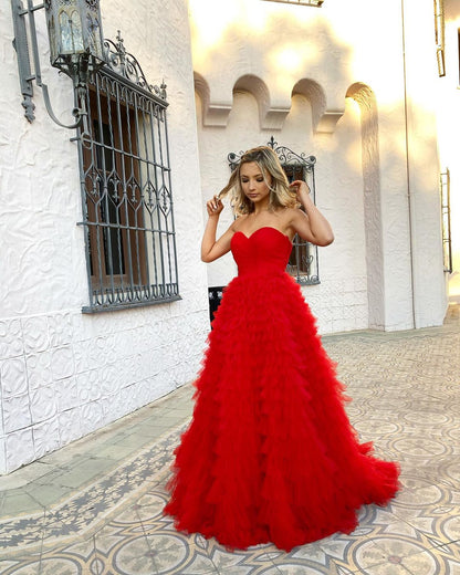 Princess Red Tiered Long Ball Gown,DS3148