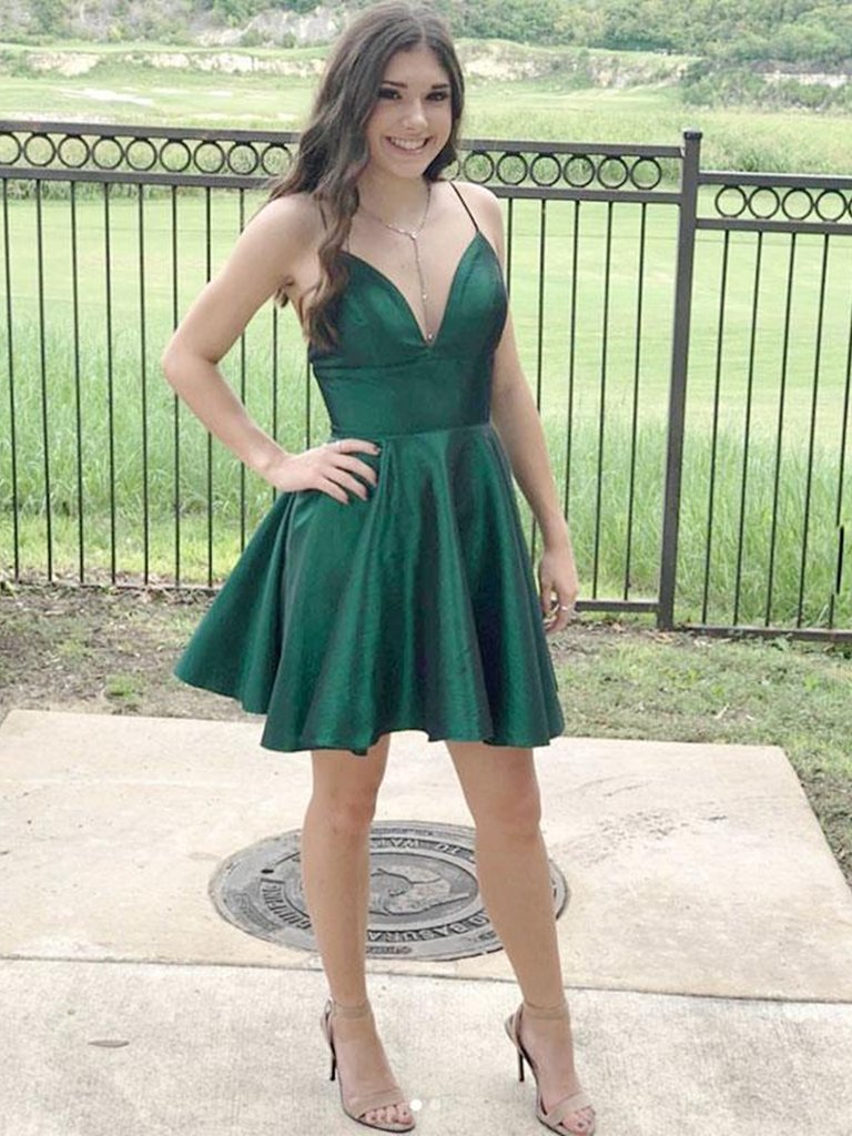 Short Dark Green Prom Dress Homecoming Dress,Simple Prom Dress with Spaghetti Straps,DS0964