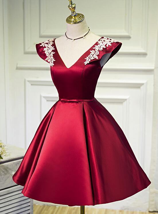 Lovely New Style Cap Sleeves Short Party Dresses, Satin Homecoming Dress,DS1122