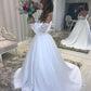 Stylish A Line Lace Backless Wedding Dresses Sheer Bateau Neck Long Sleeves Bridal Gowns Sweep Train Tulle robe de mariée,DS3450