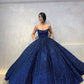 Ball Gown Scoop Neck Royal Blue Sequin Prom Dresses,DS4382