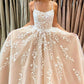 Stylish champagne applique double straps prom dress,lace tulle evening party gown,DS4469