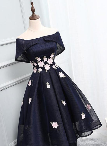 Lovely Navy Blue Homecoming Dress, Tulle Asymmetrical Short Prom Dress,DS1123