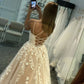 Stylish champagne applique double straps prom dress,lace tulle evening party gown,DS4469