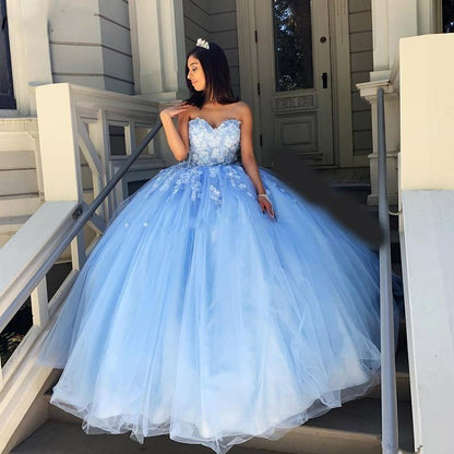 Princess Sky Blue Quinceanera Dresses,Sweet 16 Dresses with Applique Beaded,DS4414