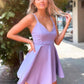 Cute V Neck Open Back Blue/Purple Short Prom Dress, Short Backless Blue/Purple Homecoming Dress,DS0953