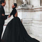 High Neck Black Ball Gown Prom Dresses With Long Sleeves,Formal Dresses,DS4660