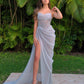 Chiffon Sheer Strapless Corset High Slit Formal Long  Prom Dress,DS4536
