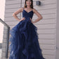 A-Line/Elegant Tulle Layers V-neck Sleeveless Floor-Length Prom Dresses,DS4538
