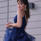 A-Line/Elegant Tulle Layers V-neck Sleeveless Floor-Length Prom Dresses,DS4538