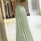 Simple A Line Sage Green Long Prom Dress With Slit Evening Party Dress ,DS4533