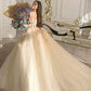 Gorgeous Off Shoulder Champagne Lace Floral Prom Dress, Long 3D Flower Champagne Formal Evening Dress,DS4498
